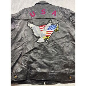 Navarre Leather Company Mens 3X Black Patchwork‎ Leather Jacket Eagle USA Patch